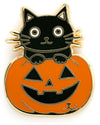 Spooky Black Cat in Pumpkin Halloween Pin