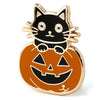 Spooky Black Cat in Pumpkin Halloween Pin