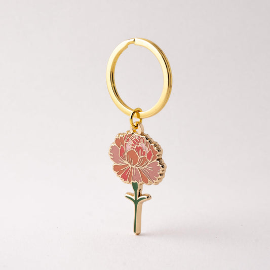 Pink Carnation Flower Enamel Keychain Charm
