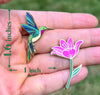 Hummingbird & Pink Lily Flower Enamel Pin