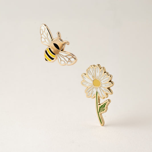 Bee and Daisy Enamel Pins