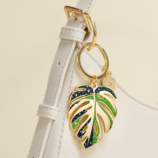Monstera Thai Constellation Plant Keychain Charm