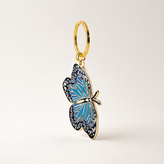 Blue Morpho Butterfly Enamel Keychain