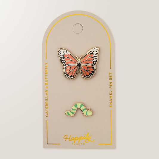 Monarch Butterfly & Caterpillar Enamel Pin - 2 Piece Pin Gift Set