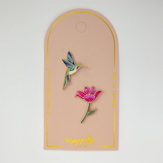 Hummingbird & Pink Lily Flower Enamel Pin