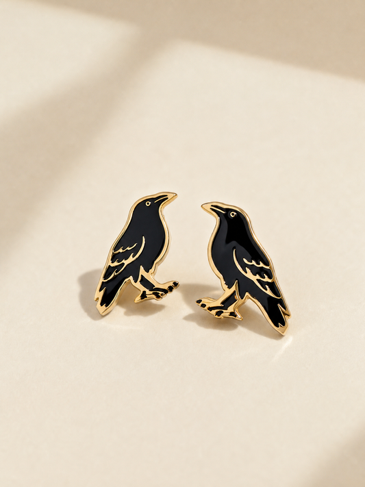 Raven Earring Studs 18k Gold Plated