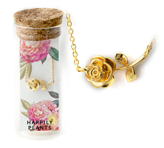 Peony Rose Flower Charm Necklace Gift Set